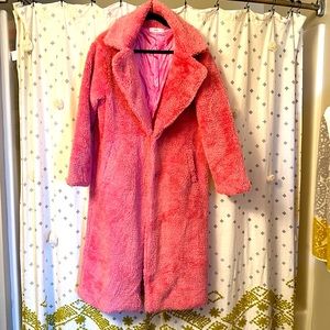 NEW long pink sherpa coat size large talulah